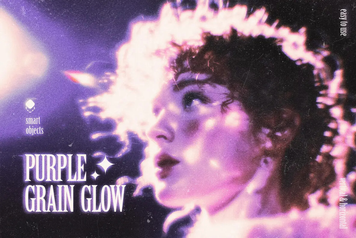 复古Y2K紫色发光颗粒光晕噪点胶片艺术特效PSD效果样机 Purple Grain Glow Effect（14188）