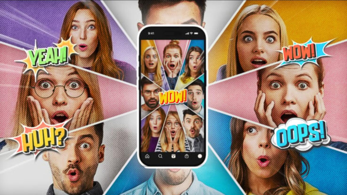 AE模板：大胆漫画风格震惊夸张反应多分屏画面展示动画模板（14194）