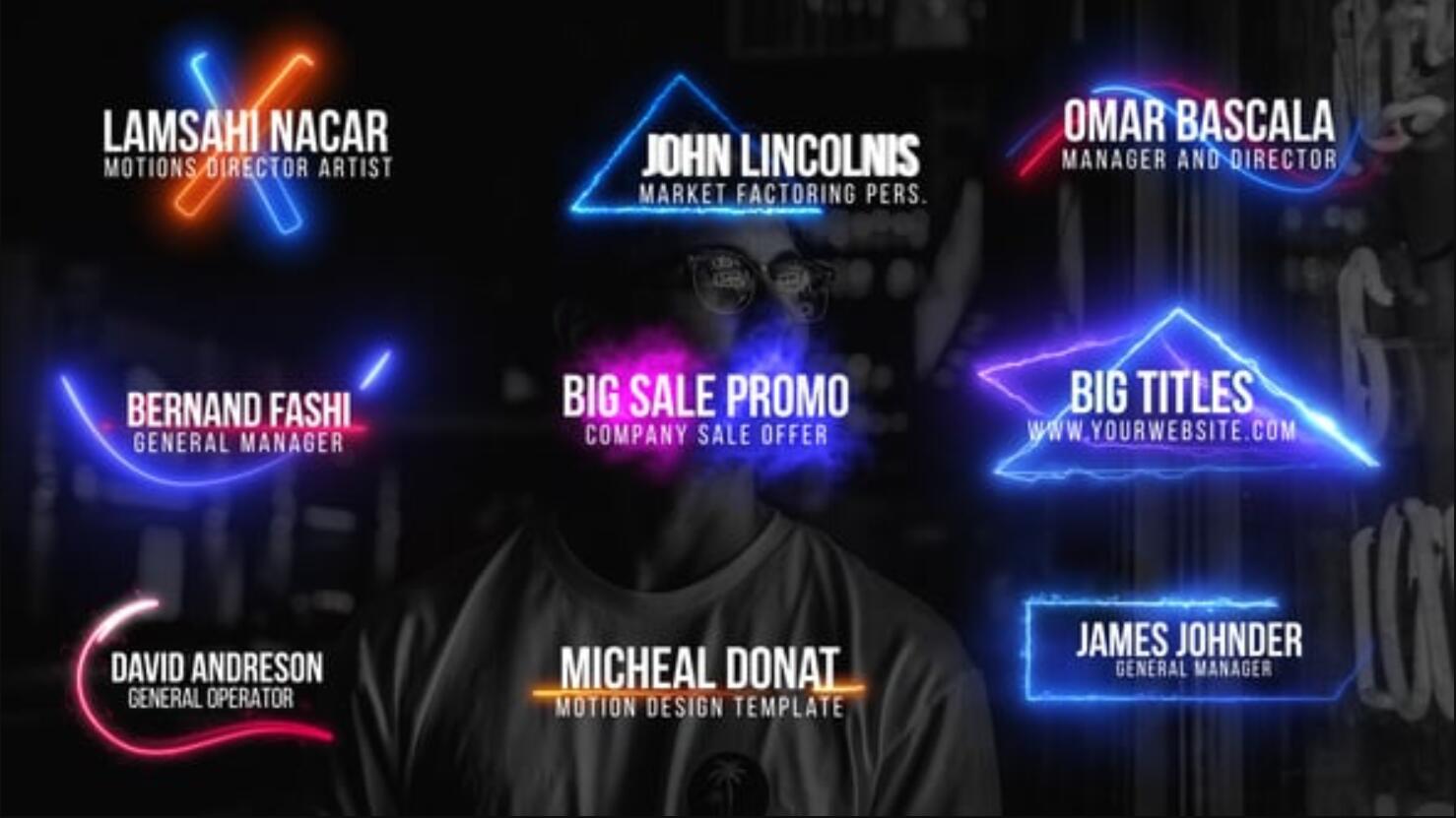 PR模板：霓虹渐变粒子发光效果文字标题字幕动画模板（14196）