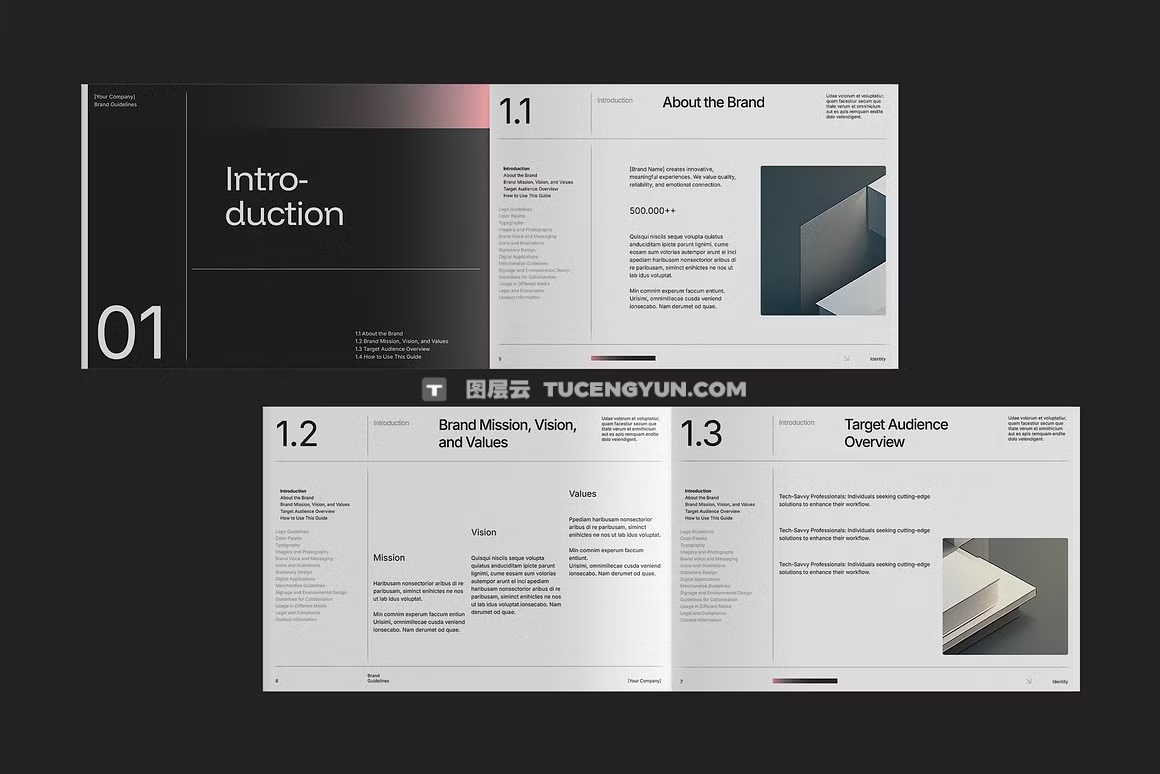 68页现代VI品牌指南手册项目提案营销作品集幻灯片设计展示Indesign模板素材 Brand Guidelines – Unioon（14198）图层云