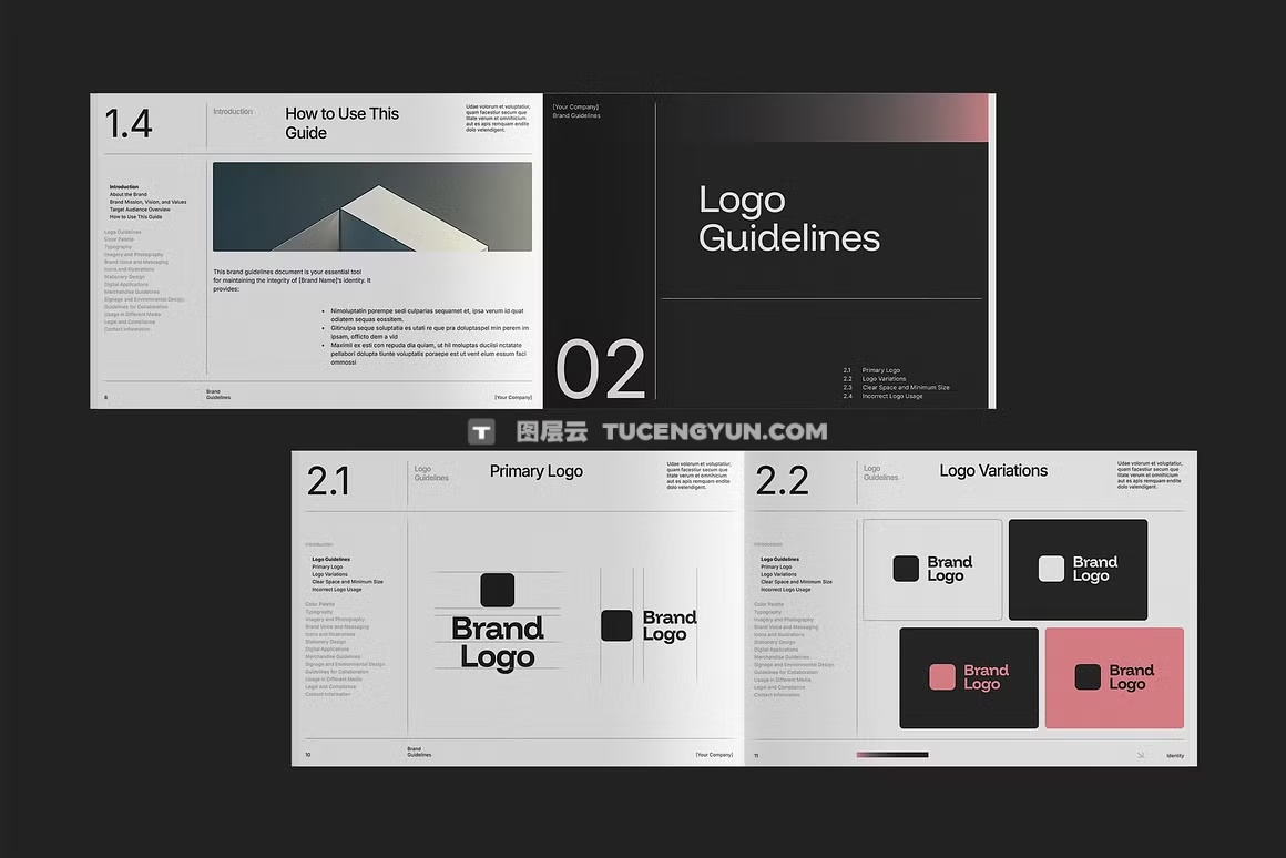 68页现代VI品牌指南手册项目提案营销作品集幻灯片设计展示Indesign模板素材 Brand Guidelines – Unioon（14198）图层云