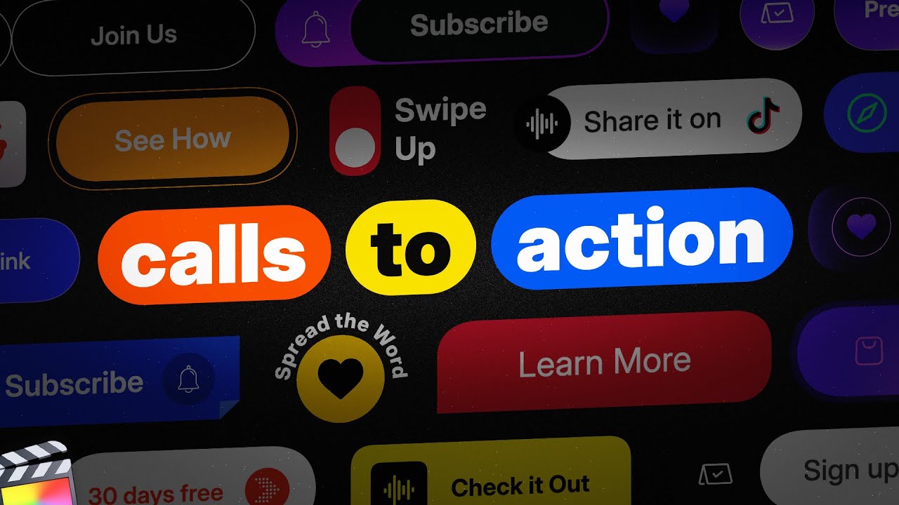 FCPX插件：45个极简主义现代视频互动鼠标点击、关注、转化效果文字标题字幕动画 Calls to Action（14221）