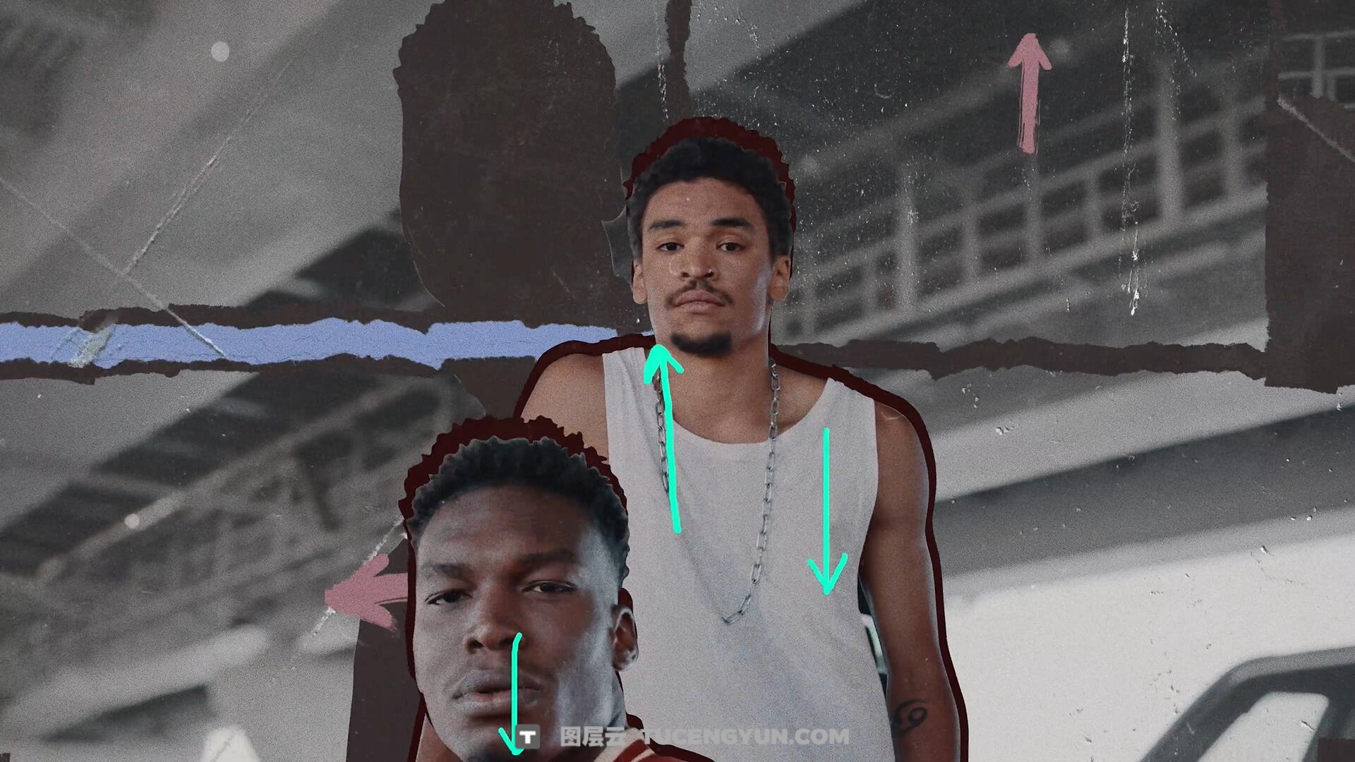 PR模板：复古拼贴艺术风格画面对象拆分翻转无缝转场过渡（14227）图层云