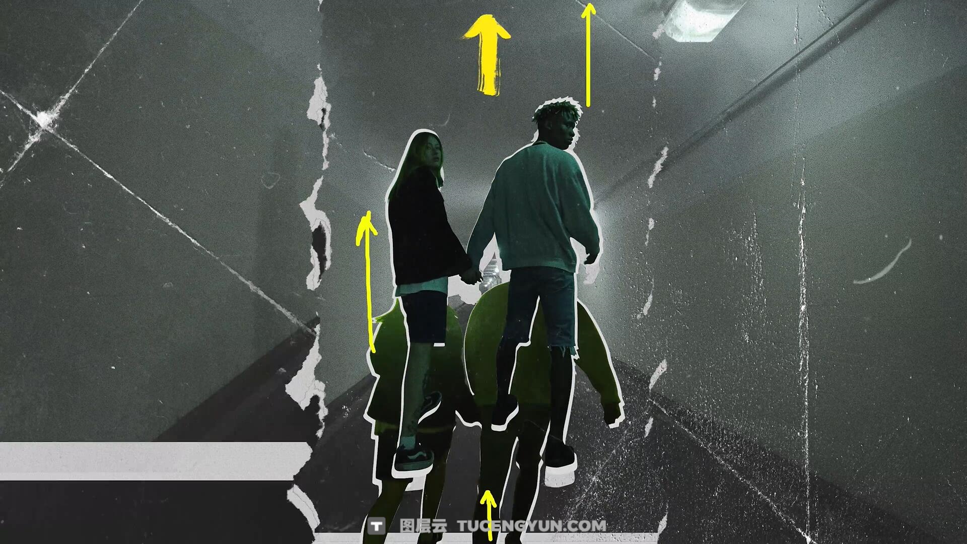 PR模板：复古拼贴艺术风格画面对象拆分翻转无缝转场过渡（14227）图层云