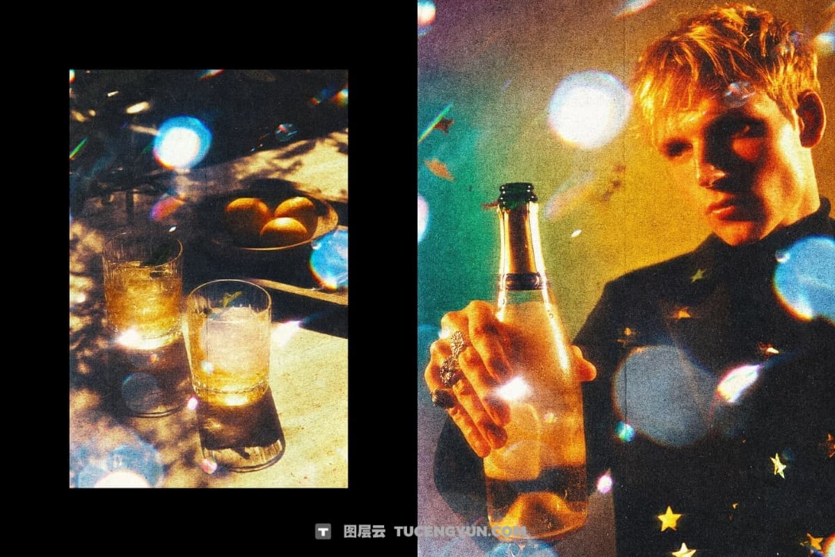 复古暖色调胶片颗粒伪影散景泄漏PSD样机效果 Vintage Bokeh Leak Photo Effect（14228）图层云