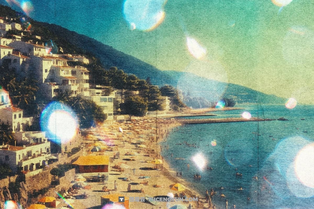 复古暖色调胶片颗粒伪影散景泄漏PSD样机效果 Vintage Bokeh Leak Photo Effect（14228）图层云