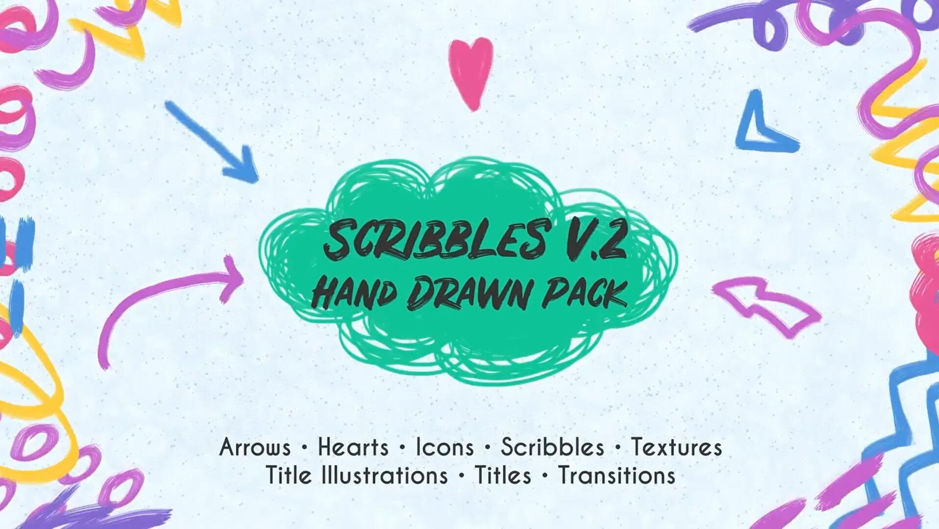 达芬奇模板：71个趣味抽象手绘涂鸦插画海报标题贴纸过渡叠加4K视频动画模板（14235）