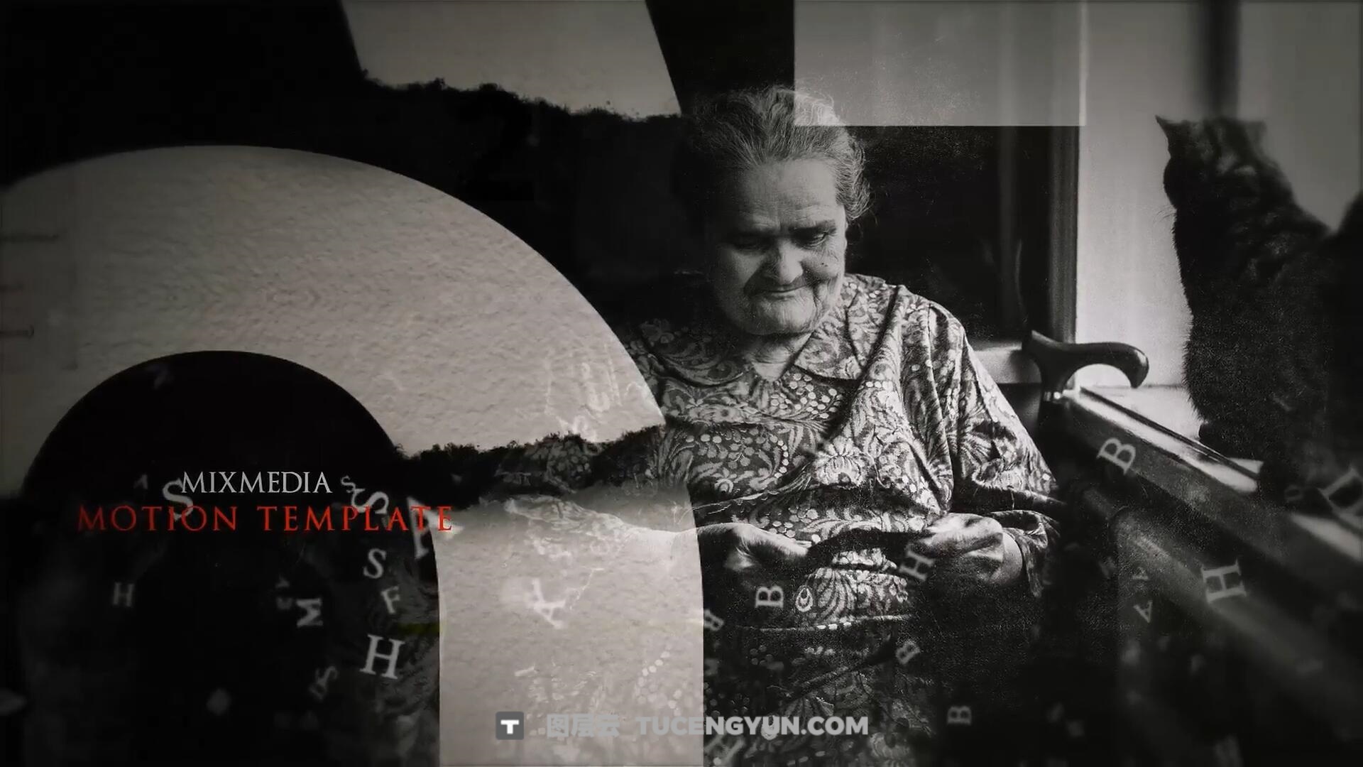 PR模板：黑白沉重历史纪录片文字漂浮效果视频模板（14237）图层云