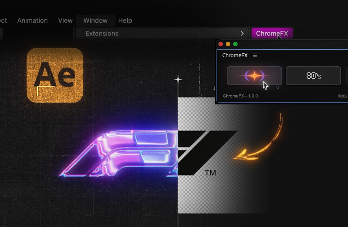 AE插件：全息3D金属抽象艺术酸性镀铬扭曲流体效果文字标题画面效果插件 AnimaFX – ChromeFX（14241）