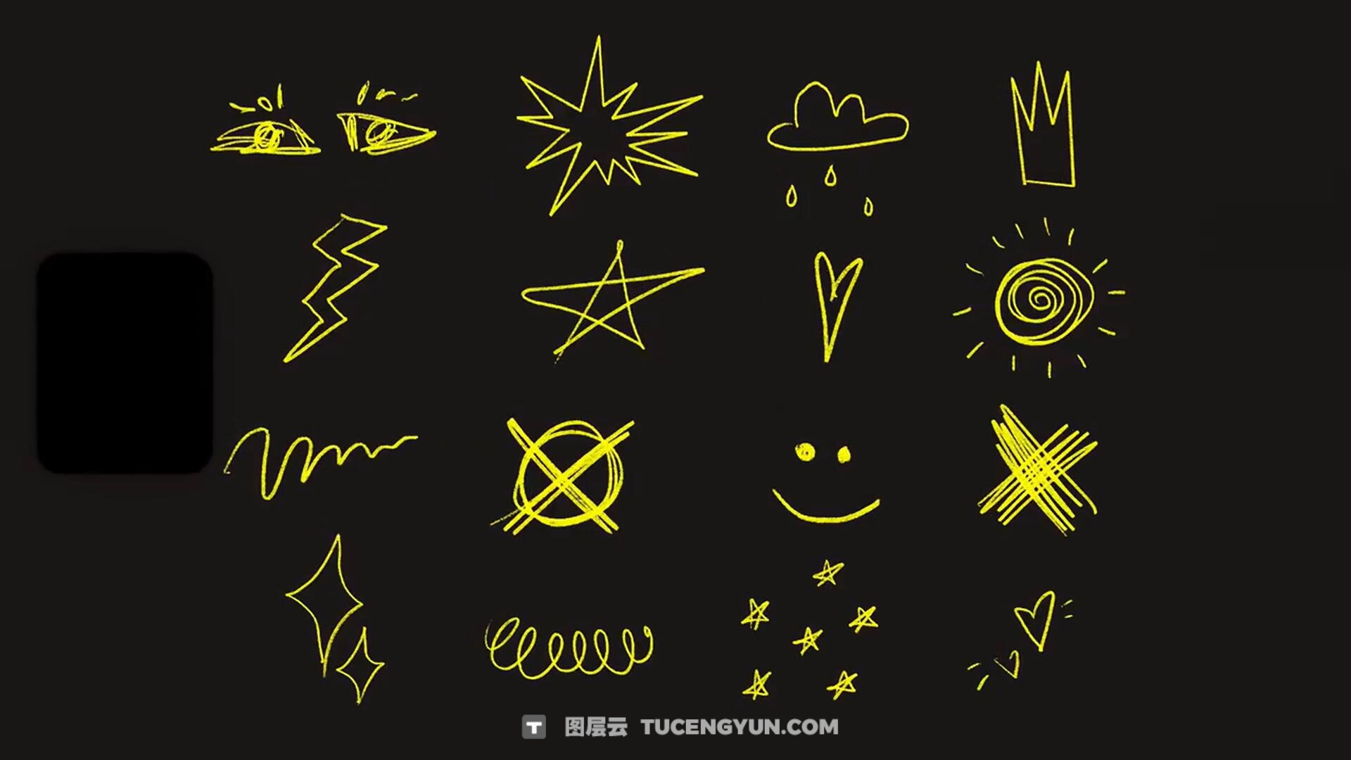 FCPX插件：135个老式涂鸦风格化线条箭头边框字母数字符号贴纸元素动画（14244）图层云