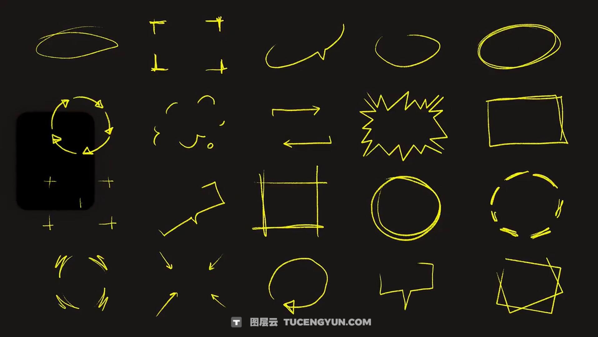 FCPX插件：135个老式涂鸦风格化线条箭头边框字母数字符号贴纸元素动画（14244）图层云