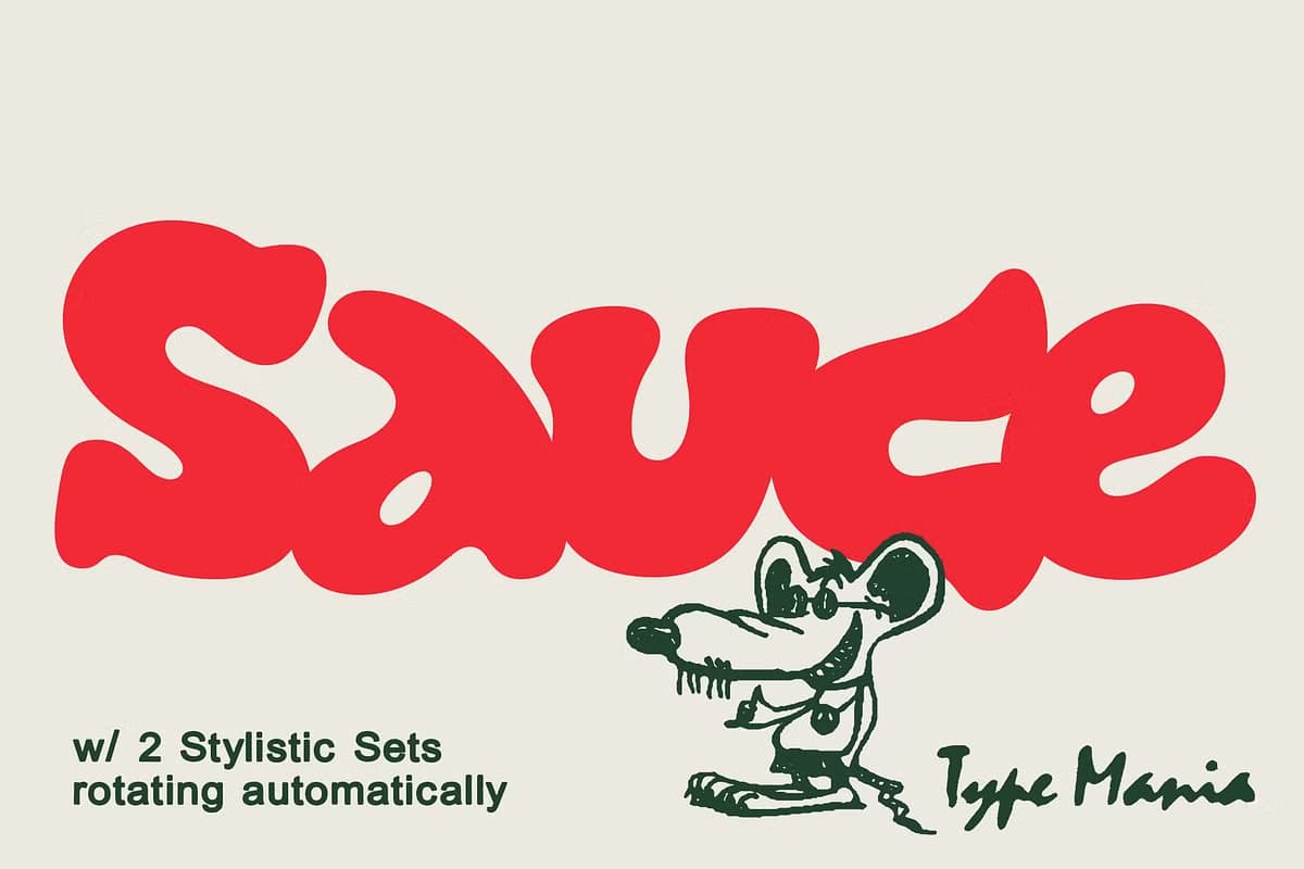 英文字体：创意酱汁奶酪液体泡泡logo标识设计封面海报设计字体 Sauce TM – Bubbly Font（14246）