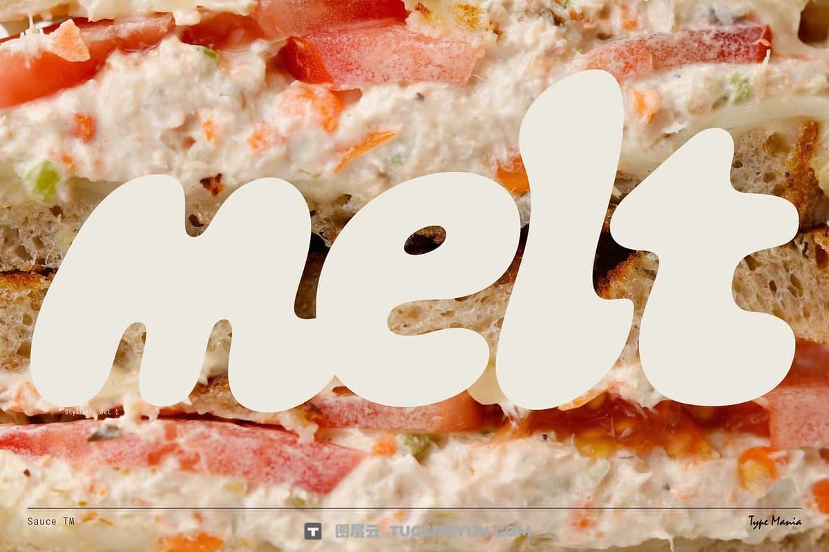 英文字体：创意酱汁奶酪液体泡泡logo标识设计封面海报设计字体 Sauce TM – Bubbly Font（14246）图层云