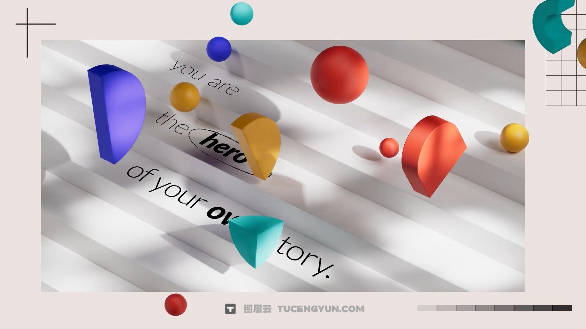 AE模板：全新包豪斯风格3D几何形状艺术光影效果动力学排版短片模板（14252）图层云