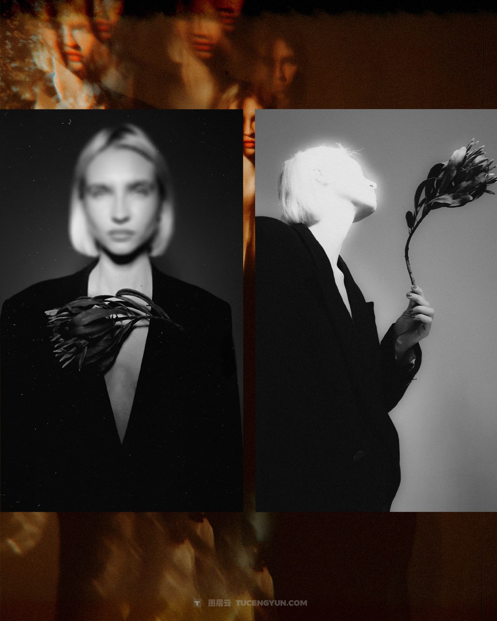 40款复古情绪风格拼贴艺术、双重曝光、胶片框架人像摄影后期照片设计排版PSD模板样机素材 KORZOV COLLAGES #1（14258）图层云