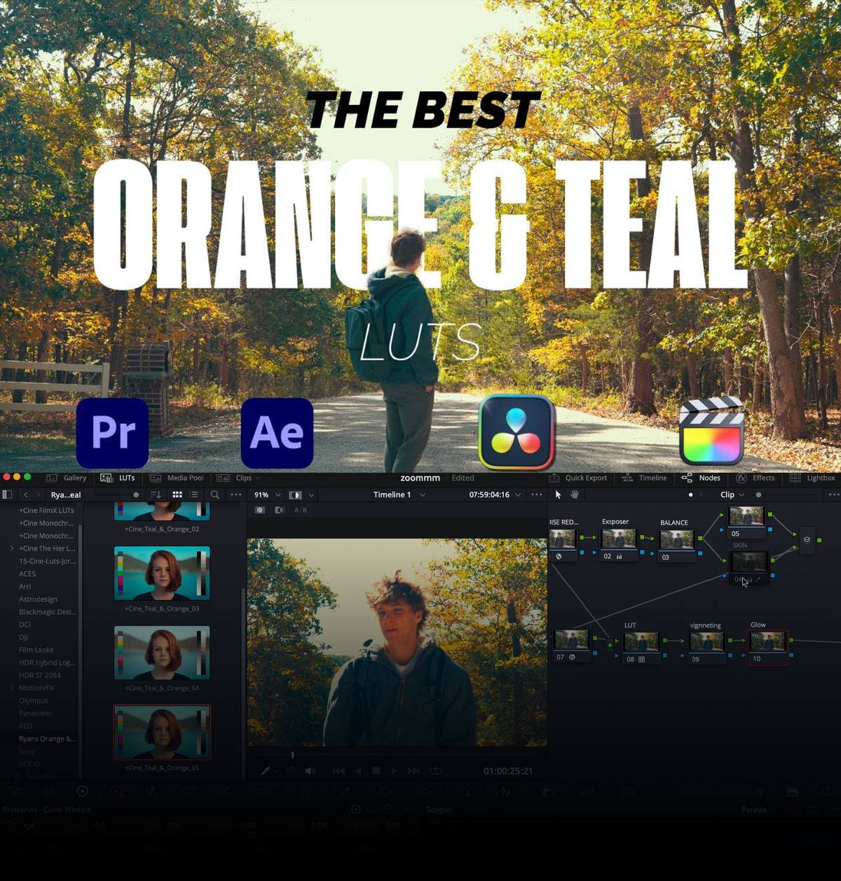 经典电影质感青橙色调视频色彩分级LUT调色预设 Ryan Herrick – Ryans Orange & Teal Luts（14261）