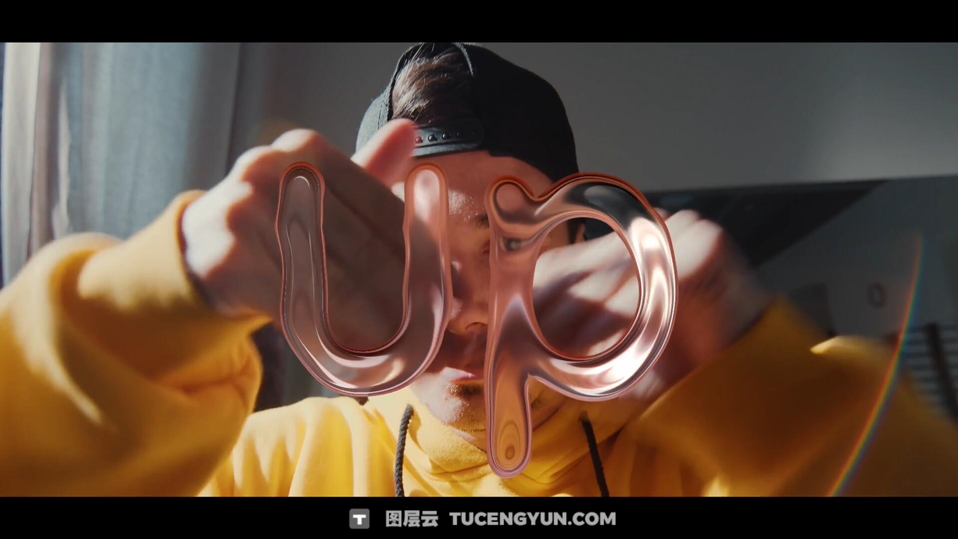 达芬奇预设：全新苹果液态玻璃风格流体弯曲文字标题效果动画（14263）图层云