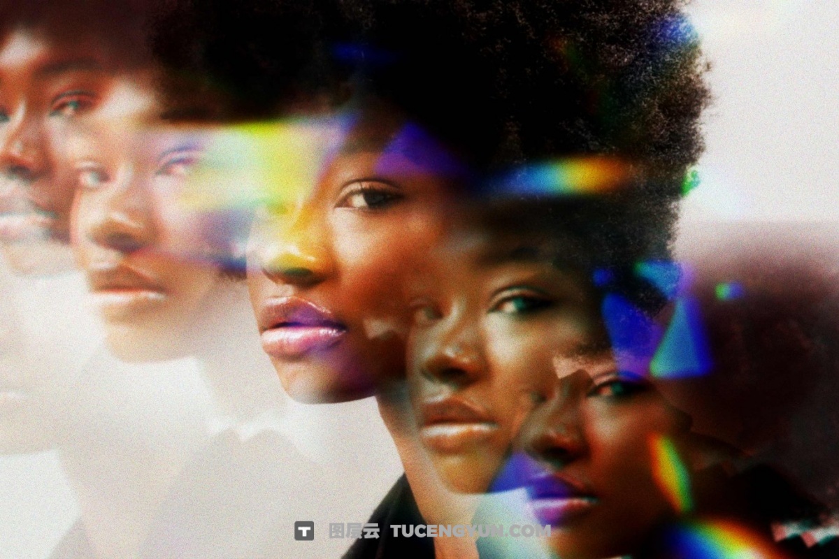 梦幻棱镜雾霾双重曝光光条纹万花筒棱镜特效PSD样机 Prism Blur Photo Effect（14269）图层云