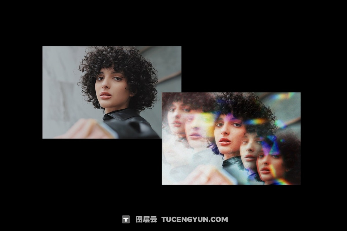 梦幻棱镜雾霾双重曝光光条纹万花筒棱镜特效PSD样机 Prism Blur Photo Effect（14269）图层云