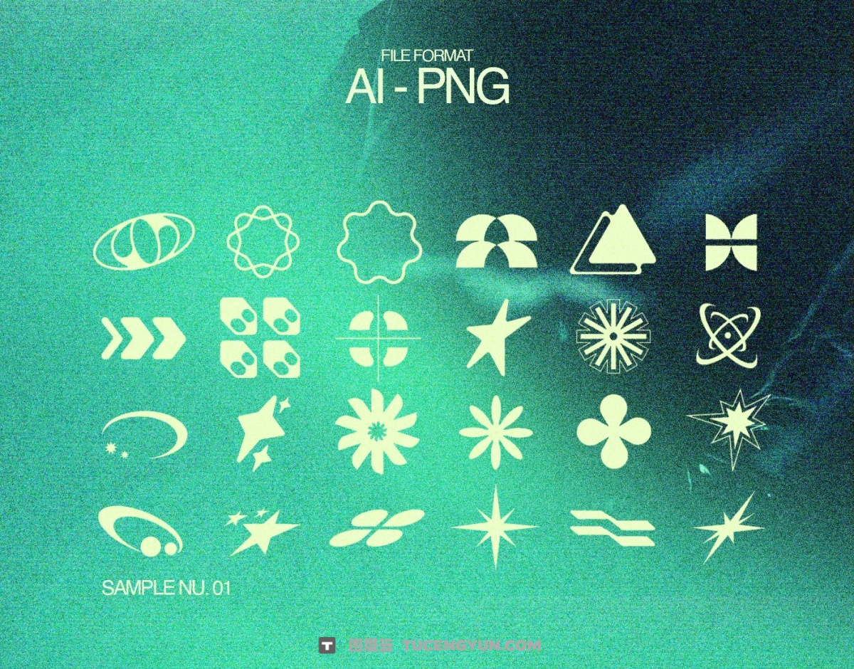 200款复古Y2K千禧美学几何星芒趣味插画logo徽标PNG免扣元素AI矢量印花设计套装 Züli – 200 Futuristic Y2k Vector Shapes（14285）图层云