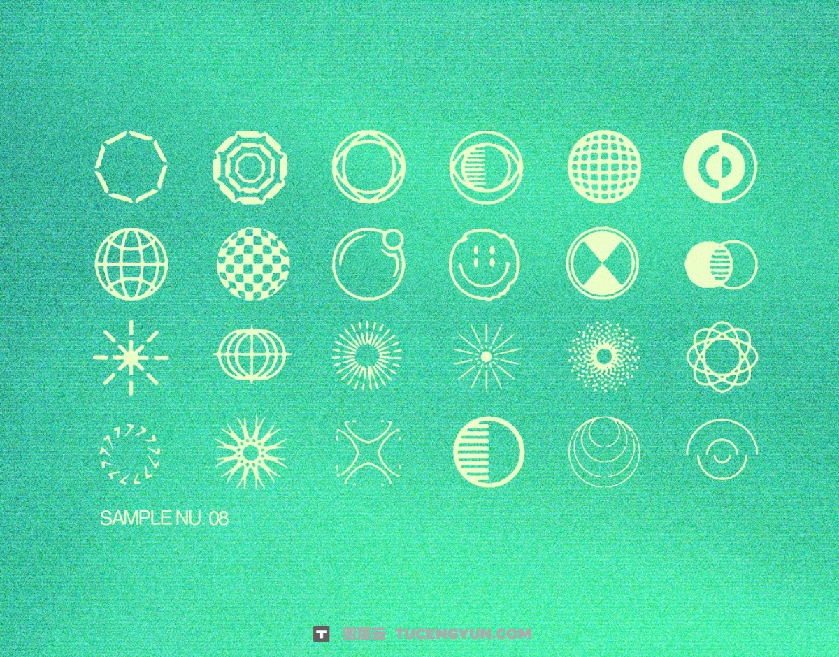 200款复古Y2K千禧美学几何星芒趣味插画logo徽标PNG免扣元素AI矢量印花设计套装 Züli – 200 Futuristic Y2k Vector Shapes（14285）图层云