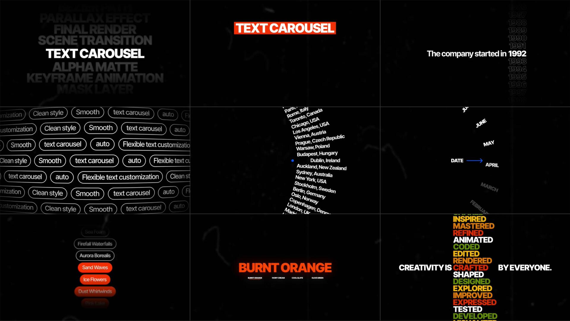 FCPX插件：极简主义文字标题轮播、循环、滚动场景动画排版模板（14299）