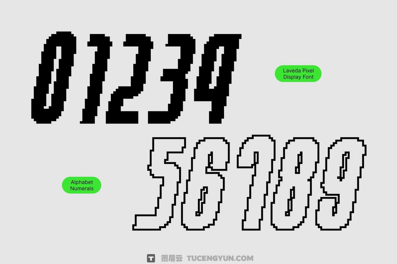 英文字体：大胆紧凑粗犷数字像素风格现代美学封面海报设计无衬线字体 Laveda Pixel（14312）图层云