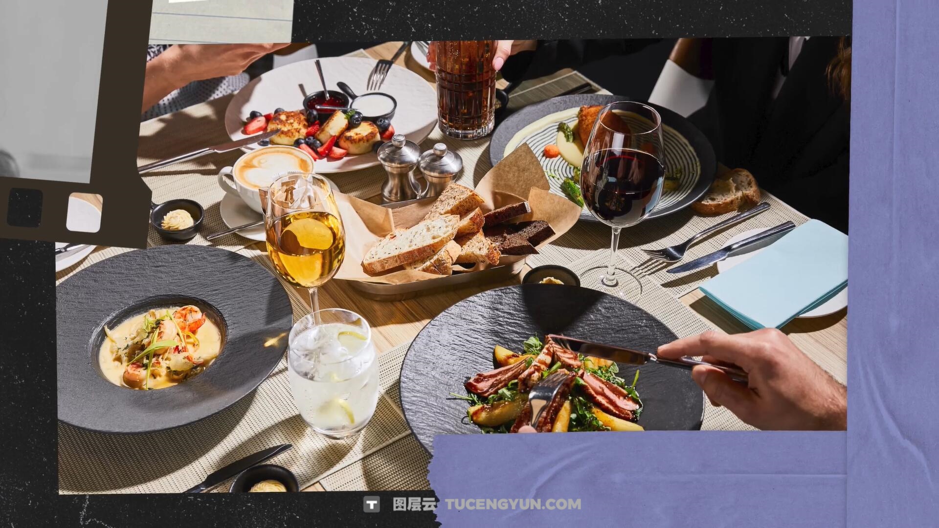 AE/PR模板：复古撕纸美学拼贴艺术簿笔记本书籍画册手账宝格丽相框剪贴设计展示动画模板（14319）图层云