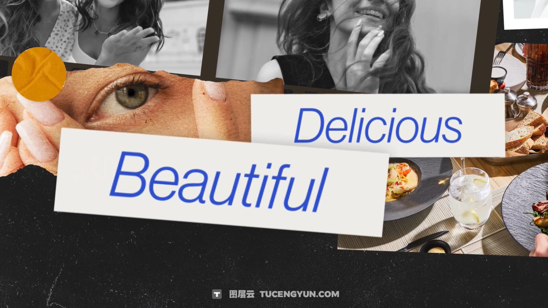 AE/PR模板：复古撕纸美学拼贴艺术簿笔记本书籍画册手账宝格丽相框剪贴设计展示动画模板（14319）图层云