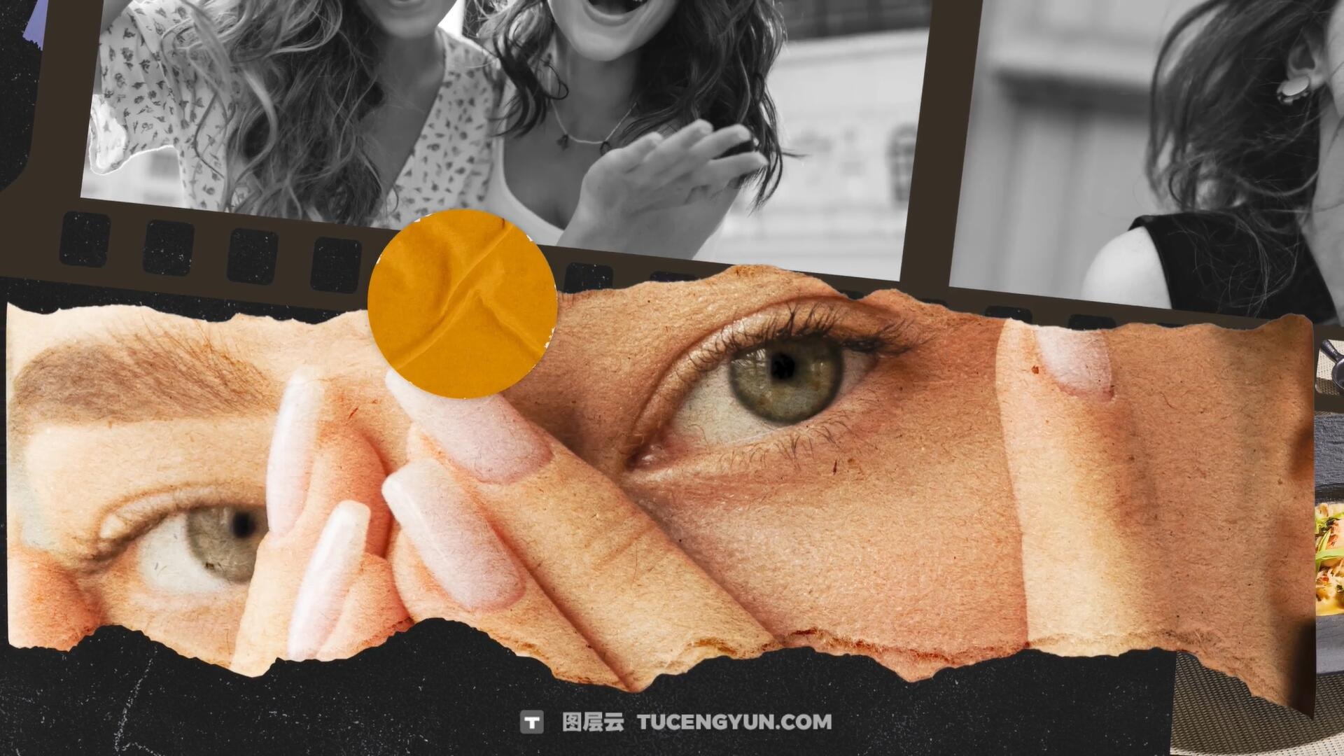 AE/PR模板：复古撕纸美学拼贴艺术簿笔记本书籍画册手账宝格丽相框剪贴设计展示动画模板（14319）图层云