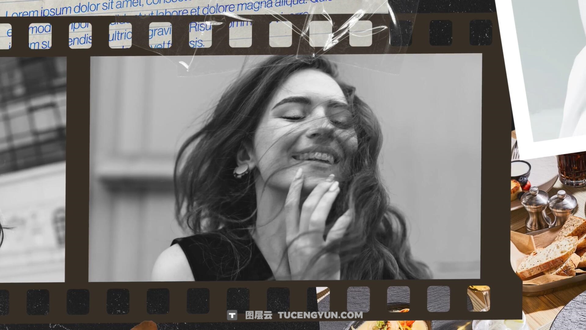 AE/PR模板：复古撕纸美学拼贴艺术簿笔记本书籍画册手账宝格丽相框剪贴设计展示动画模板（14319）图层云