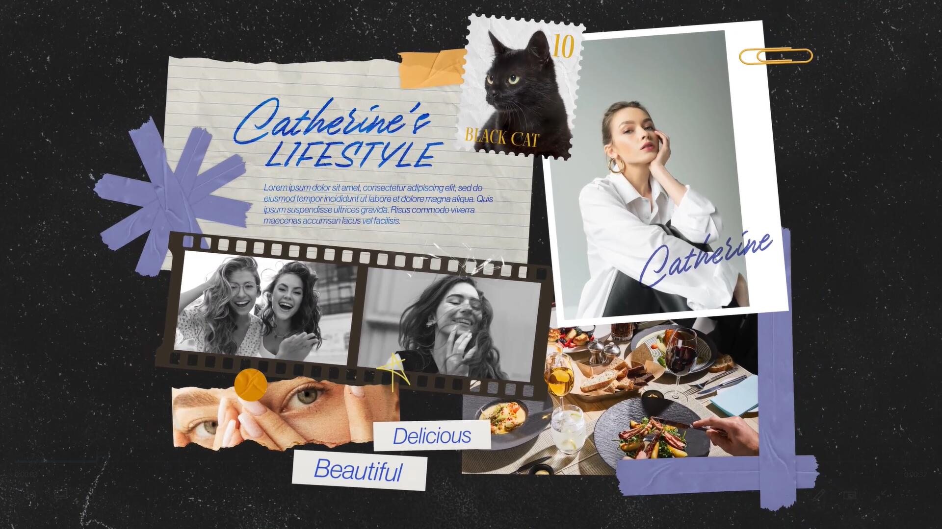 AE/PR模板：复古撕纸美学拼贴艺术簿笔记本书籍画册手账宝格丽相框剪贴设计展示动画模板（14319）