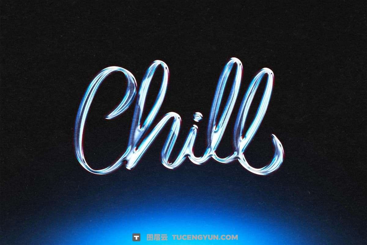 复古酸性镀铬3D冷蓝色金属镜面文本logo标题特效叠加PSD特效样机 Cold Metallic Chrome Text Effect（14321）图层云