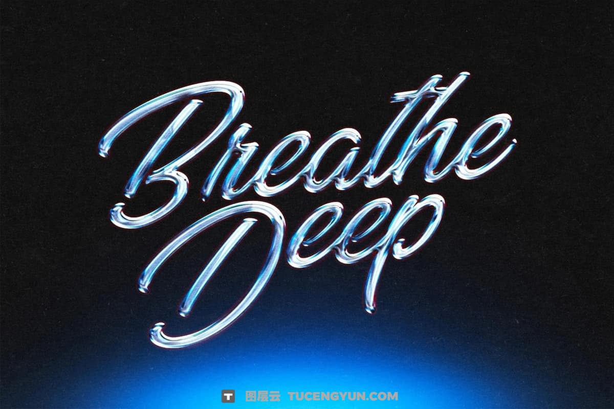 复古酸性镀铬3D冷蓝色金属镜面文本logo标题特效叠加PSD特效样机 Cold Metallic Chrome Text Effect（14321）图层云