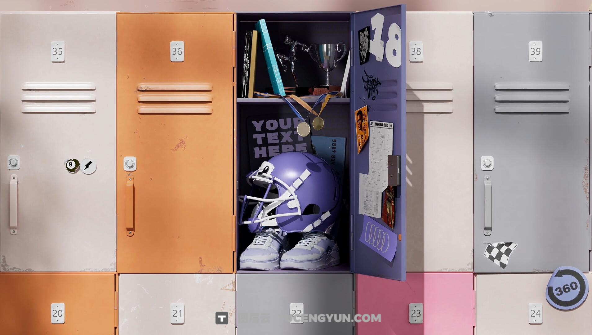 AE模板：复古日落氛围3D储物柜打开文字标题LOGO展示动画（14324）图层云