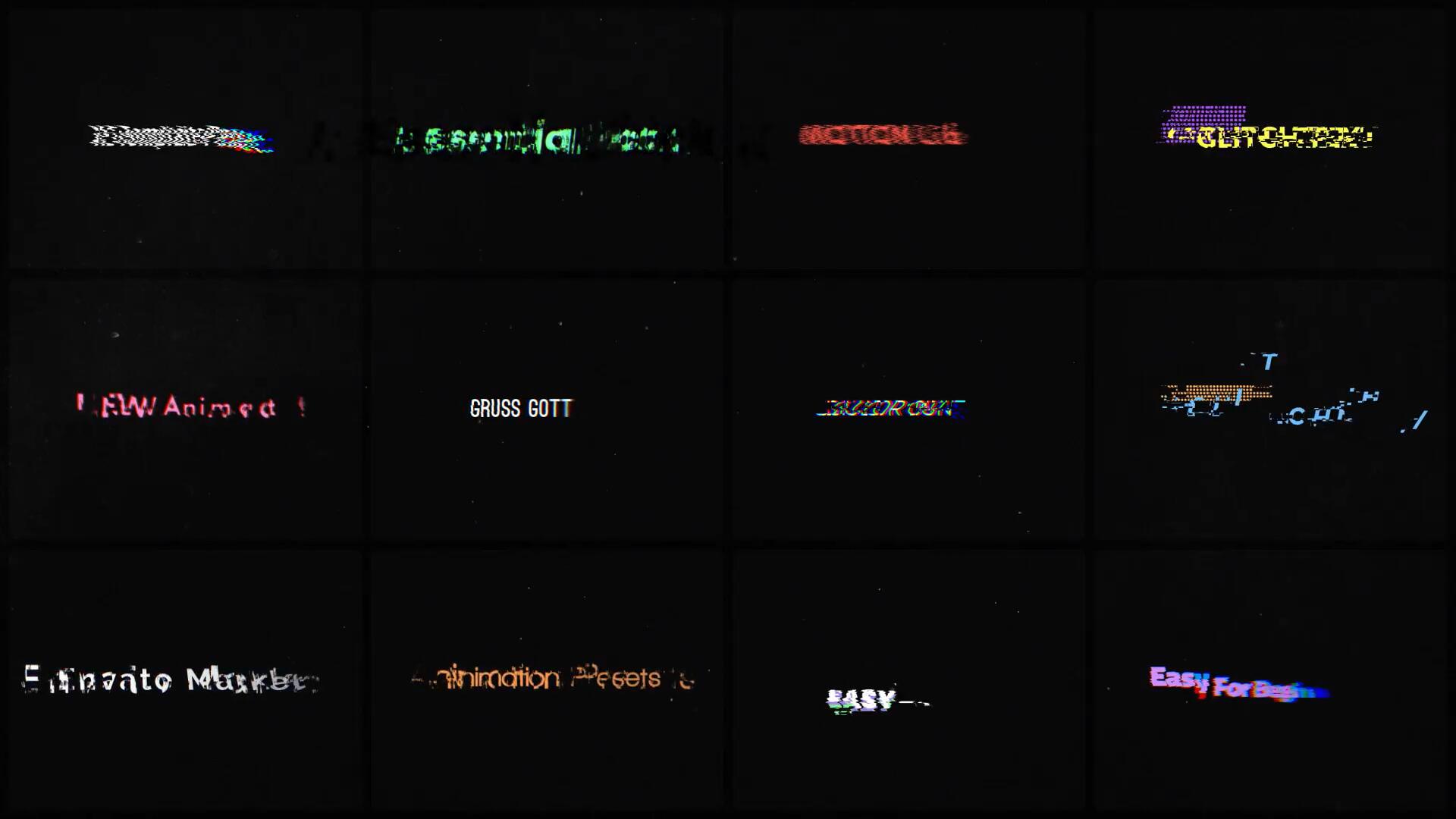 AE模板：12个抽象信号损坏数字故障闪烁文字标题动画（14332）