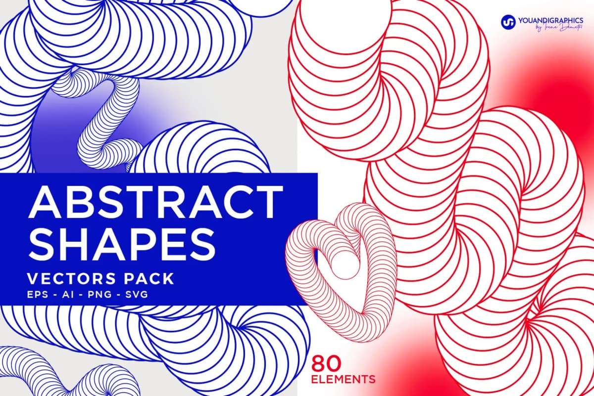 40个前卫抽象圆环扭曲抽象艺术潮流3D立体几何图形海报设计AI矢量素材 Abstract Vectors Pack（14441）
