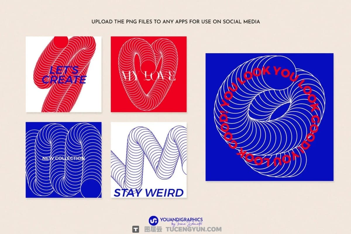 40个前卫抽象圆环扭曲抽象艺术潮流3D立体几何图形海报设计AI矢量素材 Abstract Vectors Pack（14441）图层云