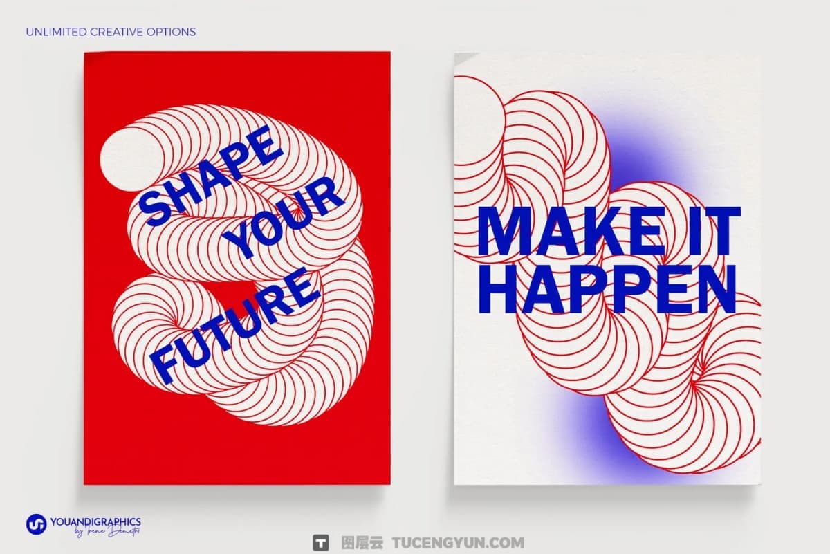 40个前卫抽象圆环扭曲抽象艺术潮流3D立体几何图形海报设计AI矢量素材 Abstract Vectors Pack（14441）图层云