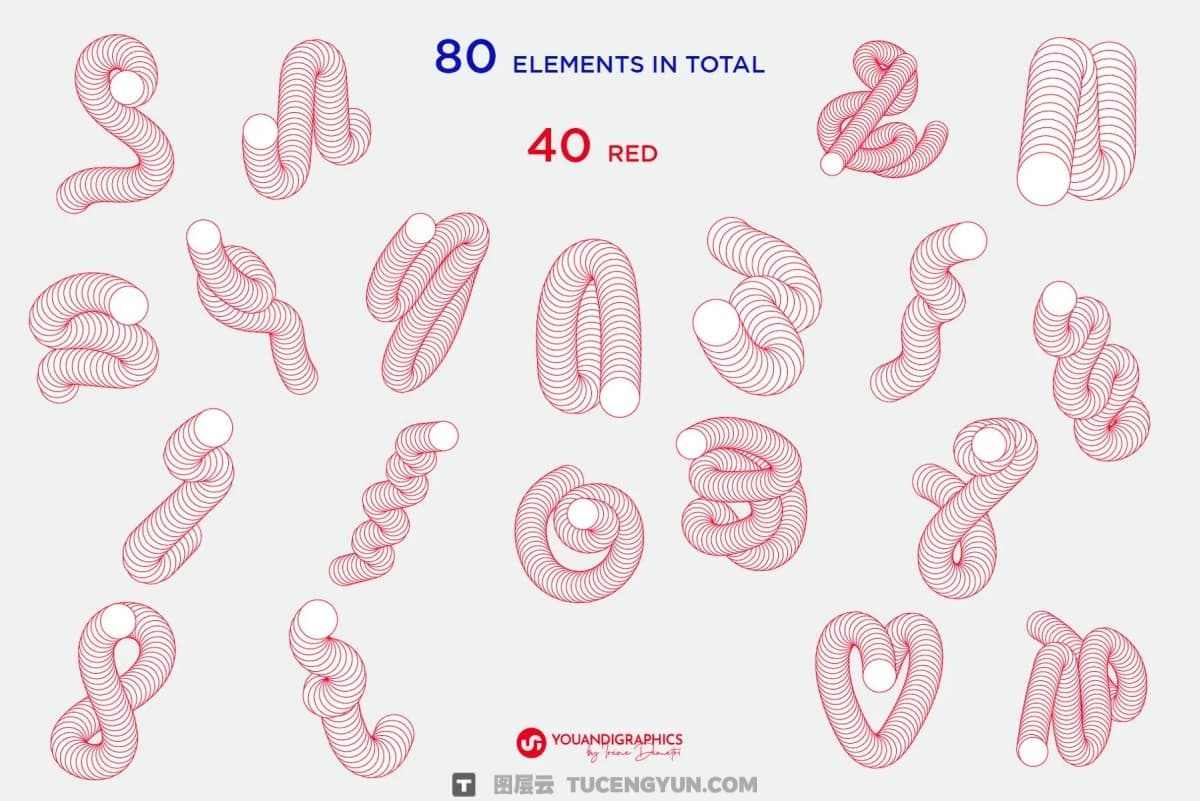 40个前卫抽象圆环扭曲抽象艺术潮流3D立体几何图形海报设计AI矢量素材 Abstract Vectors Pack（14441）图层云