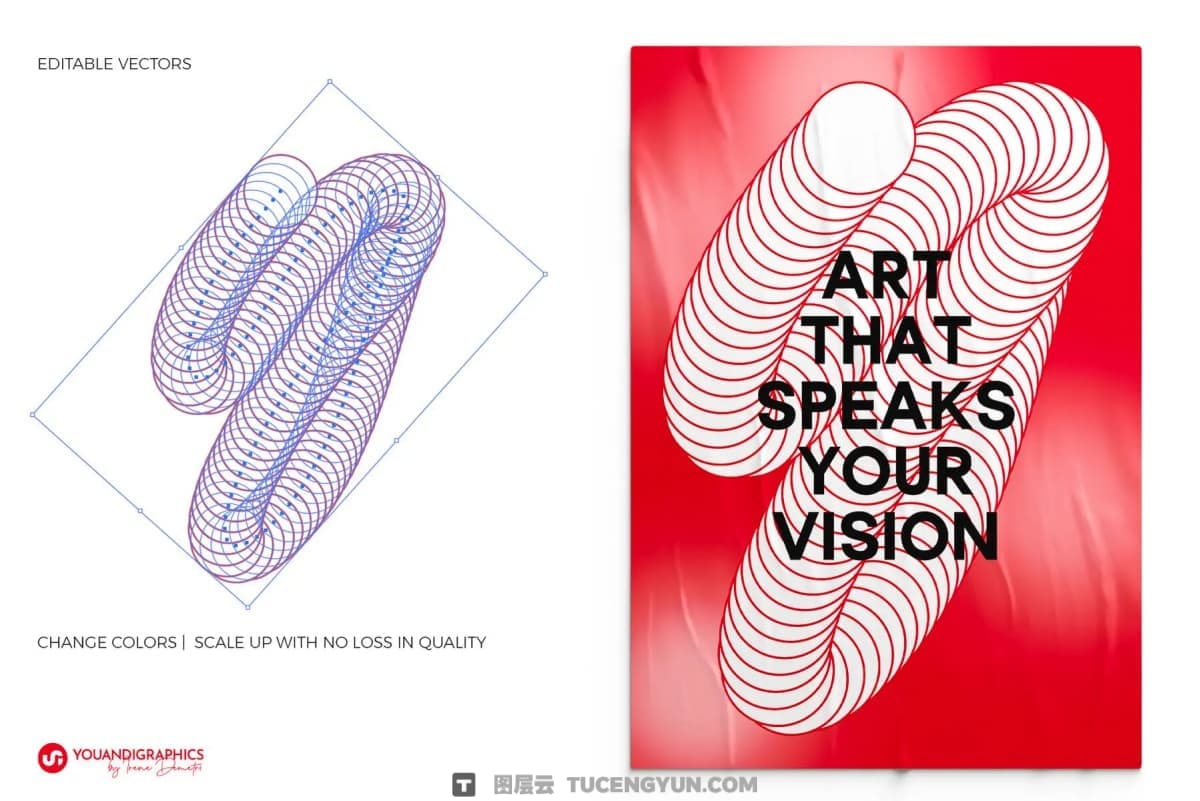 40个前卫抽象圆环扭曲抽象艺术潮流3D立体几何图形海报设计AI矢量素材 Abstract Vectors Pack（14441）图层云