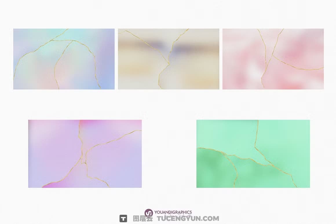 复古日系金箔淡雅炫彩模糊颗粒渐变金线抽象背景素材 Kintsugi Gradient Backgrounds（14442）图层云