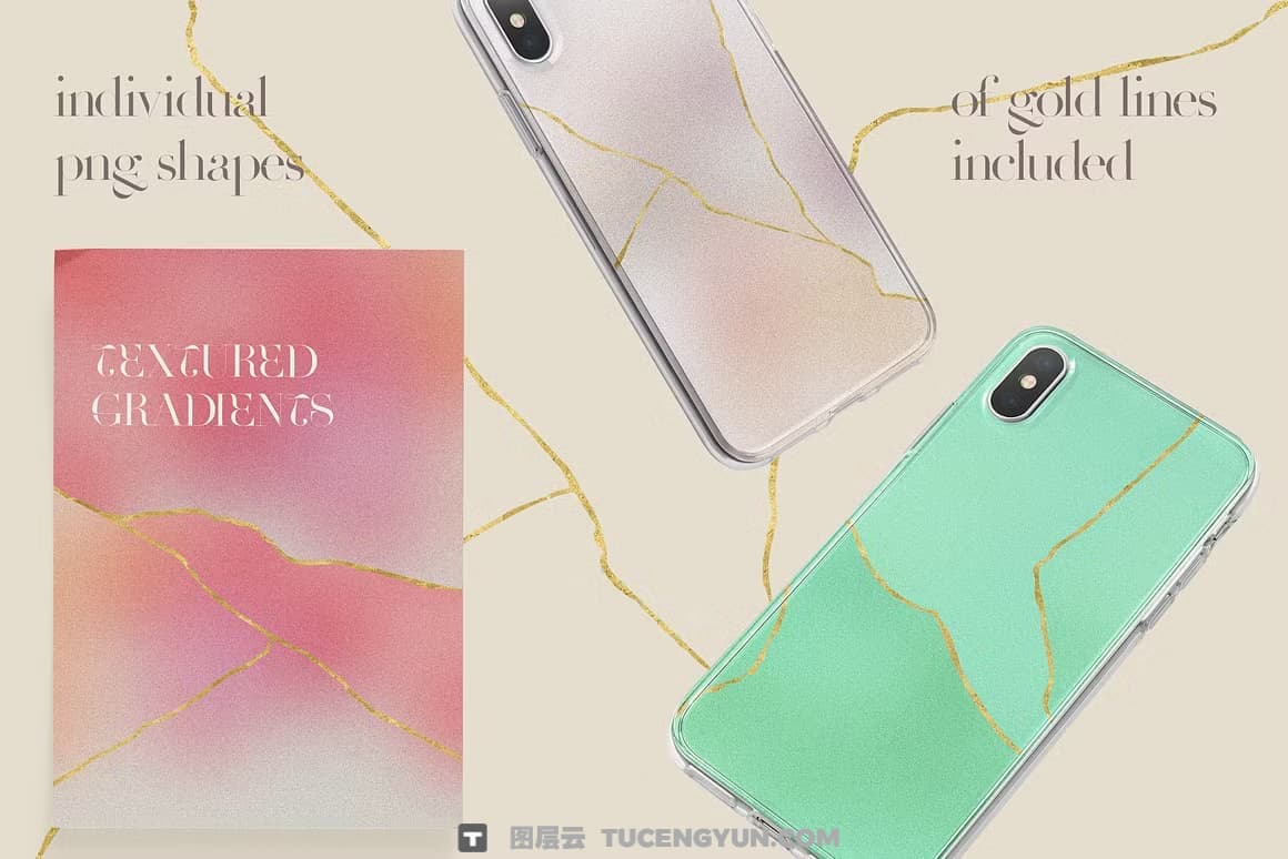 复古日系金箔淡雅炫彩模糊颗粒渐变金线抽象背景素材 Kintsugi Gradient Backgrounds（14442）图层云