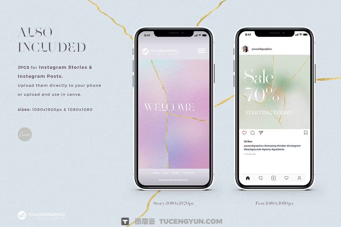 复古日系金箔淡雅炫彩模糊颗粒渐变金线抽象背景素材 Kintsugi Gradient Backgrounds（14442）图层云