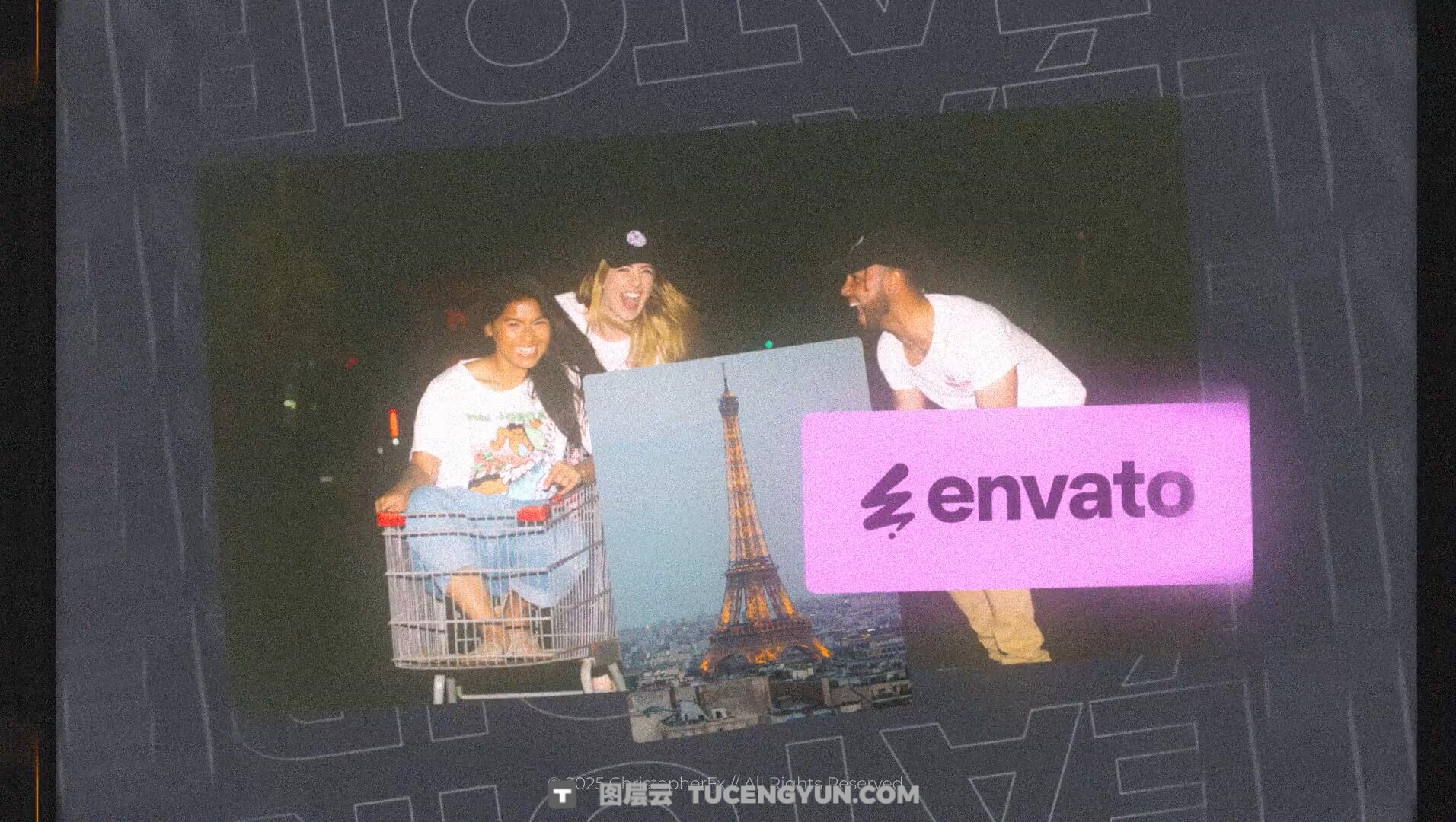 AE/PR模板：复古青春疼痛美学照片拼贴边框弥散光胶片颗粒纹理视频模板（14455）图层云