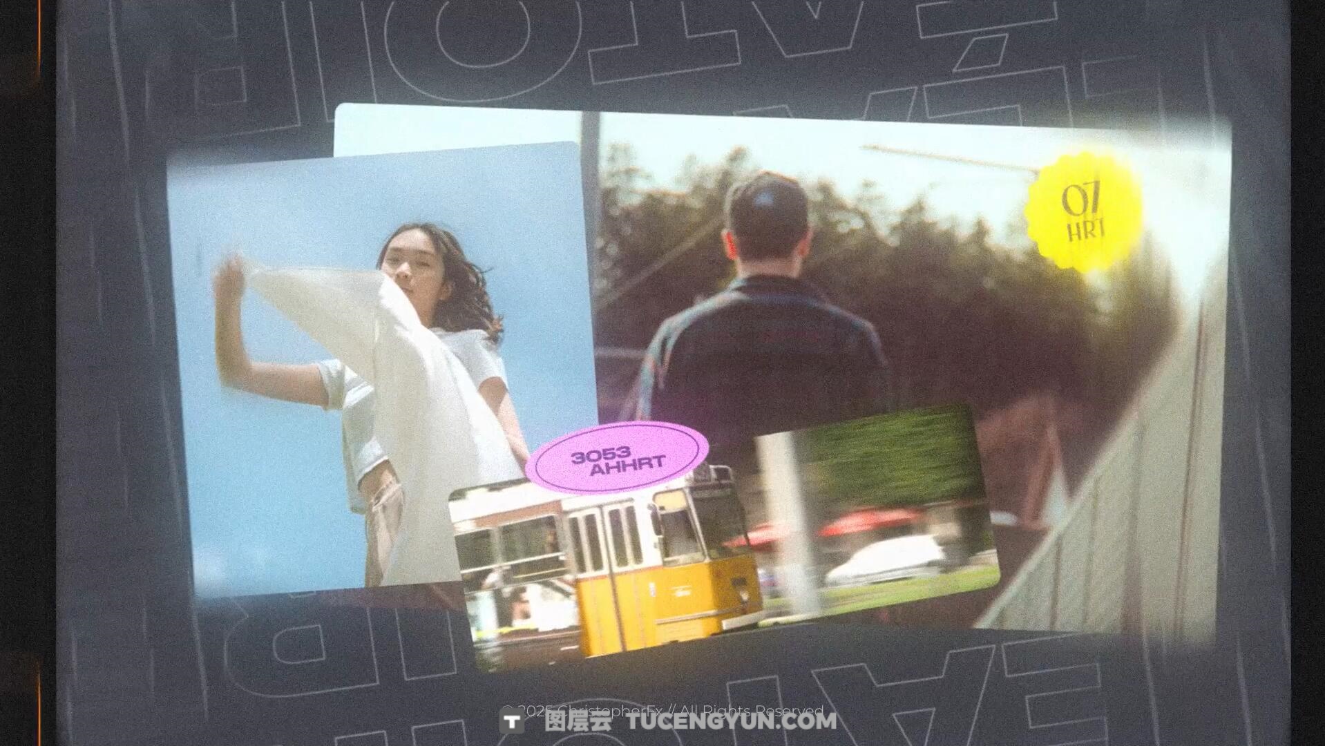 AE/PR模板：复古青春疼痛美学照片拼贴边框弥散光胶片颗粒纹理视频模板（14455）图层云