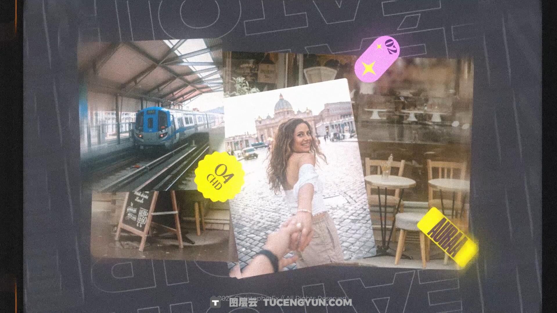 AE/PR模板：复古青春疼痛美学照片拼贴边框弥散光胶片颗粒纹理视频模板（14455）图层云