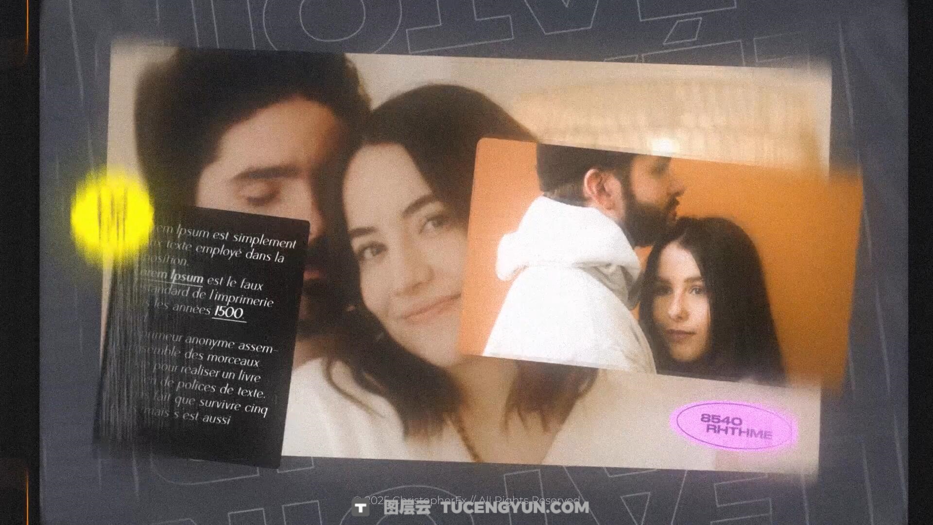 AE/PR模板：复古青春疼痛美学照片拼贴边框弥散光胶片颗粒纹理视频模板（14455）图层云