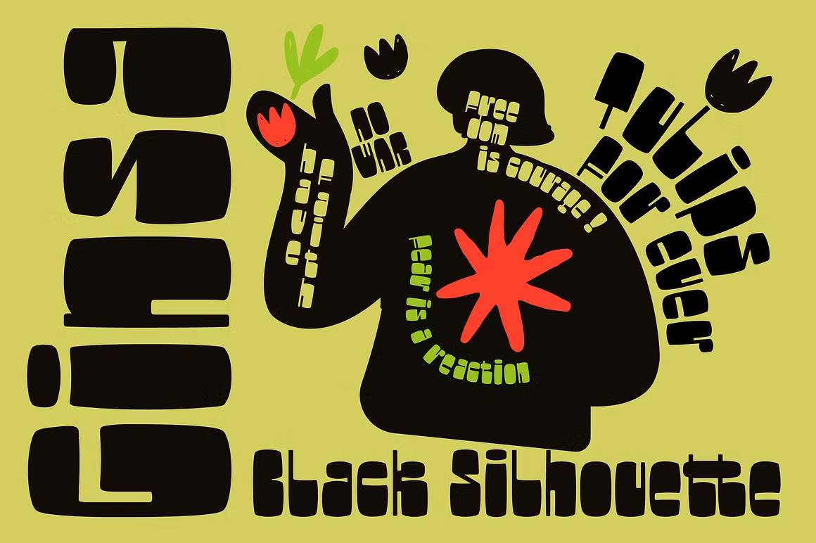 英文字体：复古美学马蒂斯风格粗糙边缘手写镂空剪影封面海报设计字体 Ginsa Silhouette – analog aesthetic（14463）