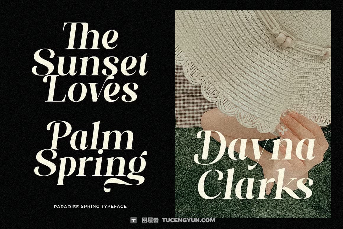 英文字体：全新现代优雅奢侈品牌logo标题排版衬线封面海报设计字体 Paradise Spring – Soft Elegant Serif（14464）图层云